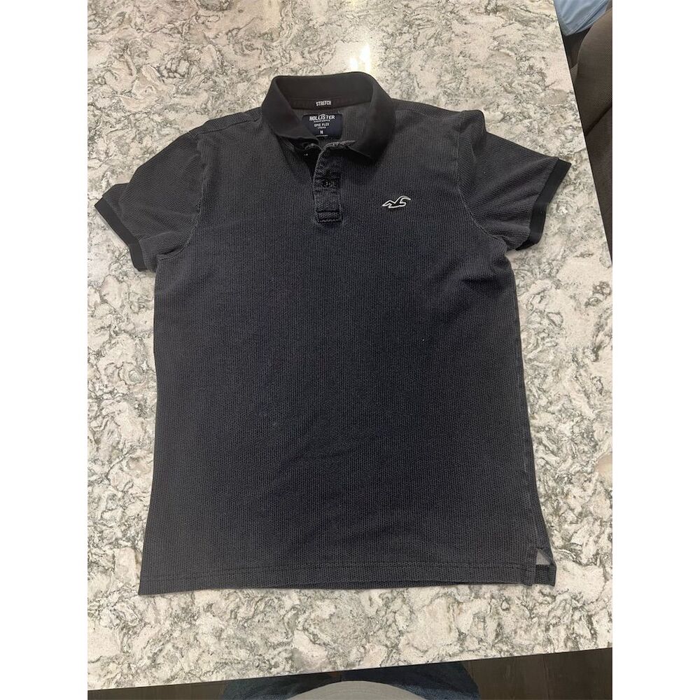 Hollister Men's Epic Flex Stretch Polo Shirt Black Size M Slim Fit